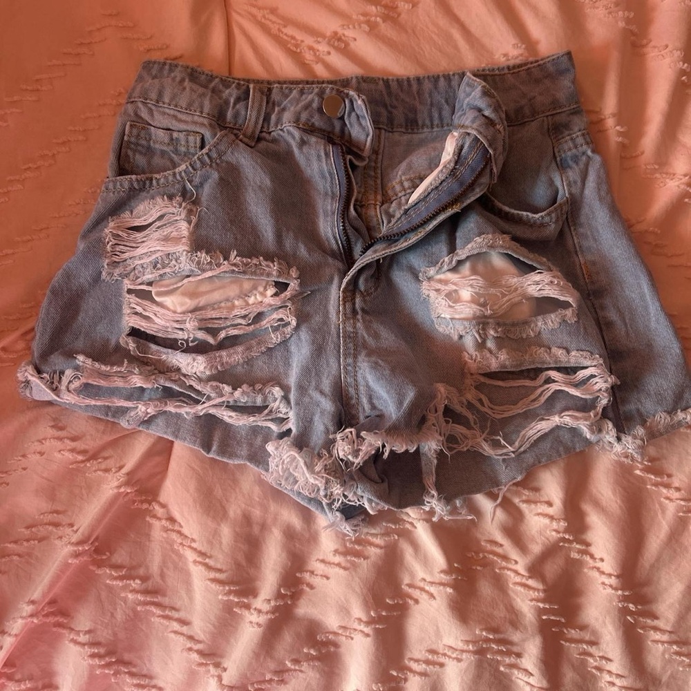 SHEIN Light Blue Ripped Jean Shorts